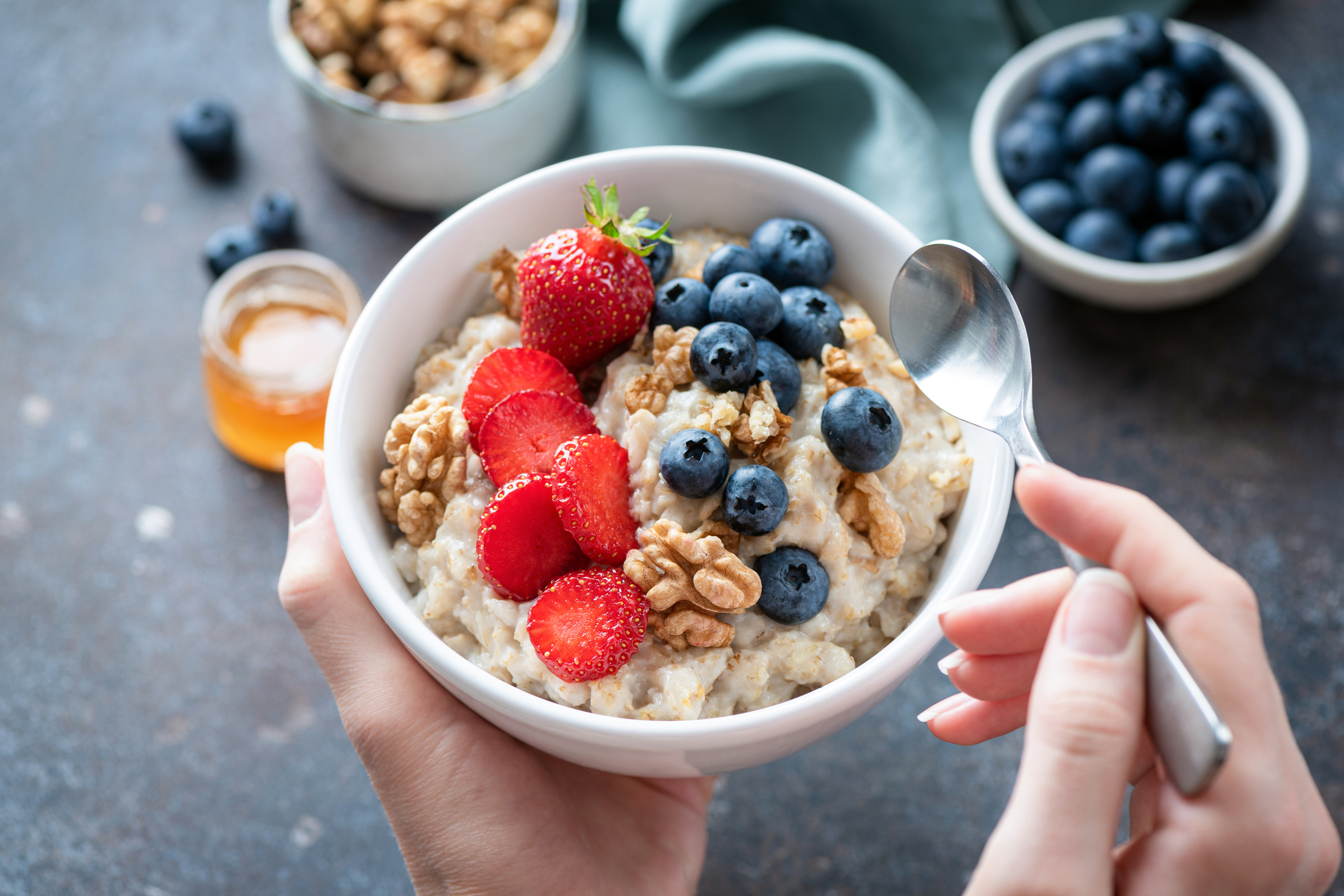 Oatmeal porridge bowl with berries